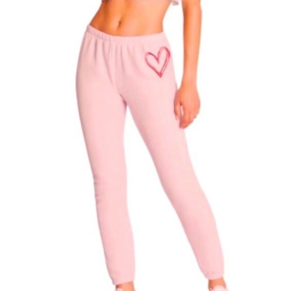 NWT Wildfox Couture Pink Sketchy Heart Knox Joggers Size L